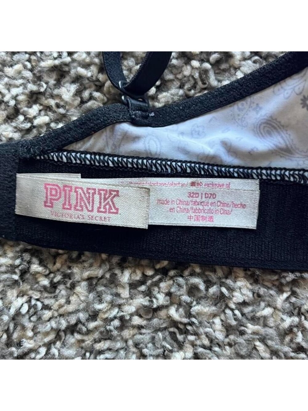 Victoria's Secret Women's Bra Black & White Paisley Size 32D Flirty Padded Girly - Picture 7 of 8